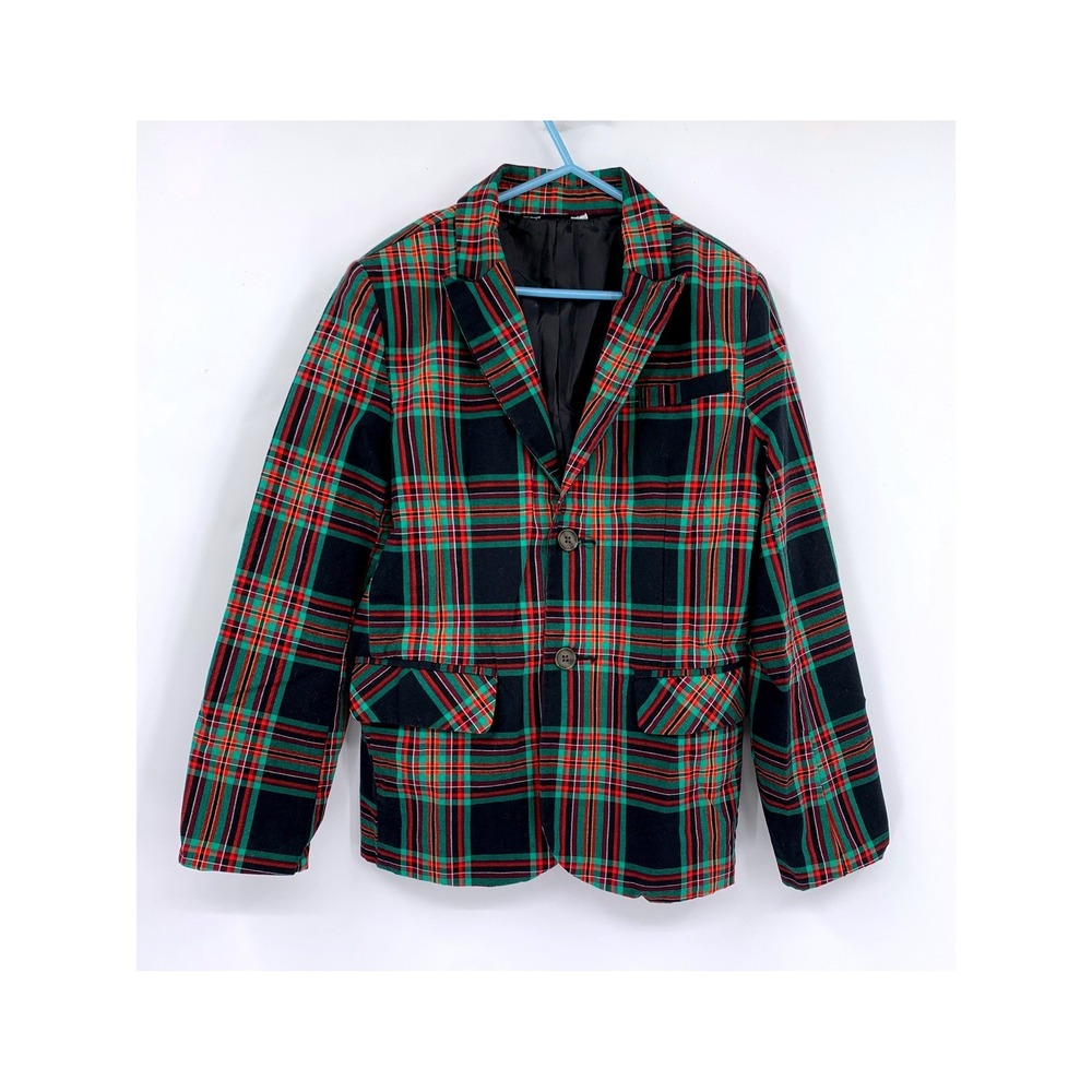 Cat & Jack Blazer Jacket Boys 10 Green Red Plaid Tartan Holiday Formal